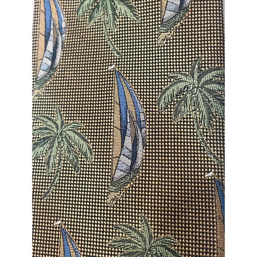 Tango Mens Necktie Palm Tree Sailboat Silk OS Gold Tropical Nautical Summer Tie